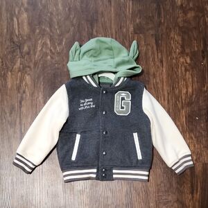GAP Star Wars Grey and Cream Toddler Varsity Jacket With Yoda Hood